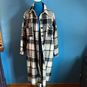 Black & Grey Plaid Maxi Jacket